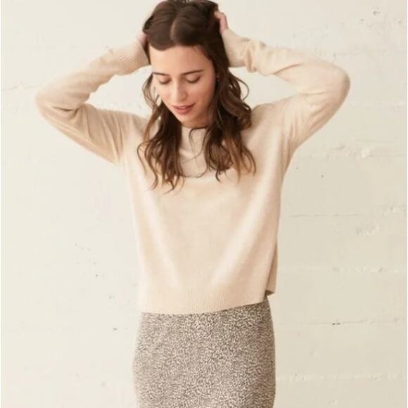 JENNI KAYNE Everyday Sweater Slim Fit Wool Cashmere Oatmeal Cream Sz L {3U30} - Picture 1 of 6